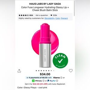 Haus Labs by Lady Gaga Color Fuse Hydrating Lip & Cheek Blush Balm - Cool Pink